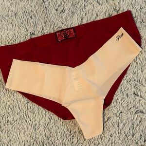 Victoria's Secret cotton heart shine logo patch hipster and thong panty bundle M